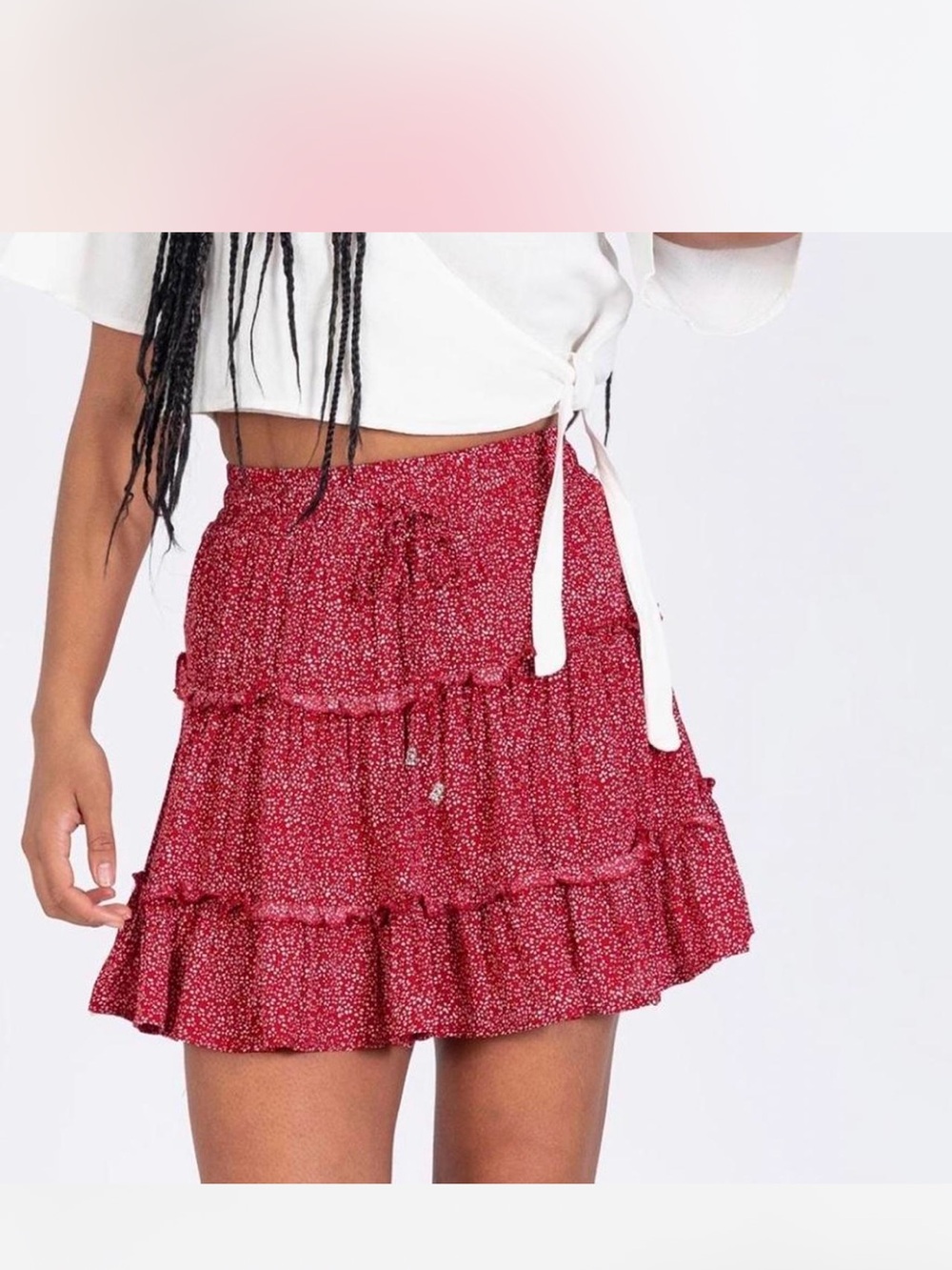 Princess Polly Red Floral Tiered Mini Skirt